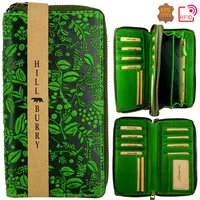 Hill Burry Geldbörse Geldbeutel Damen Blumen Leder grün Top Design