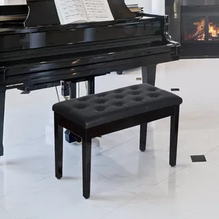 Homcom Klavierhocker Klavierbank traditionellen Landhausstil kosmetischer Hocker Stauraum Gummiholz Kunstleder Schwarz 76 x 36 x 50 cm