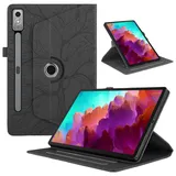Tablet-Hüllen Kompatibel mit Lenovo Tab P12/für Lenovo Tab Pad Pro 12,7 Zoll Tablet-Hülle, 360 Grad drehbarer Ständer, faltbare Tablet-Hülle, Baum des Lebens geprägte Schale Tablet-PC-Hülle(Black)