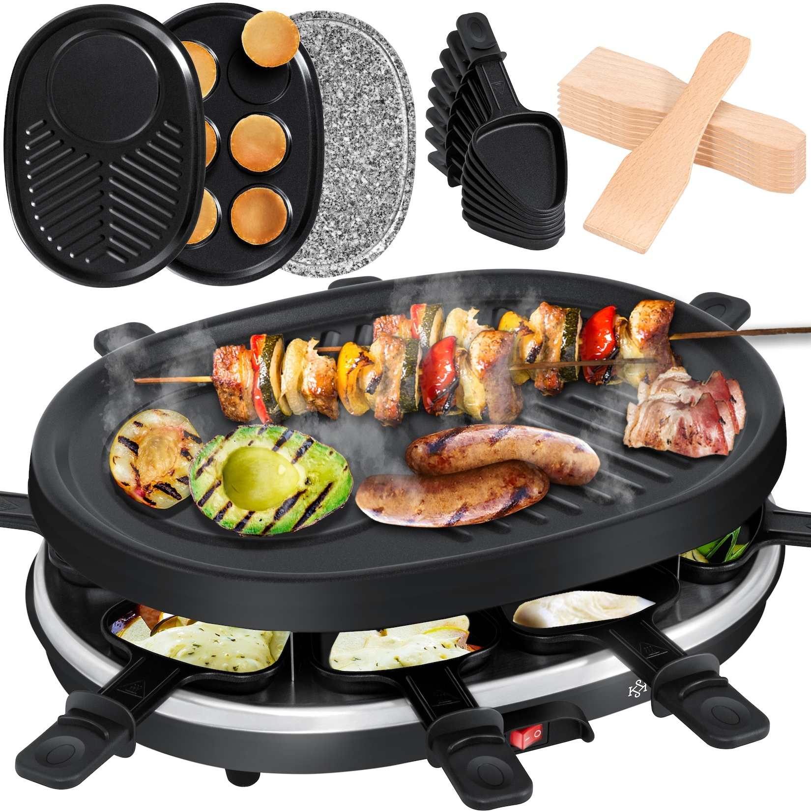 KESSER® Raclette Grill - Tischgrill, Partygrill Elektrogrill für 8 Personen , 8 Pfannen und Holzspatel