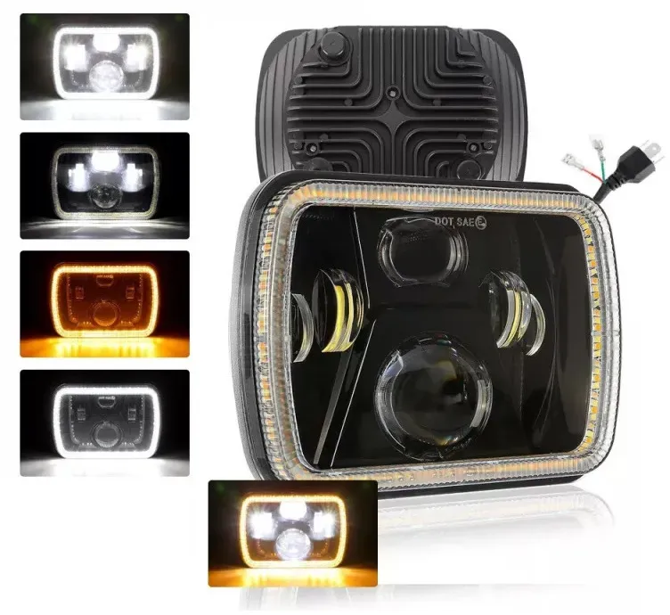 Universeller 60W LED-Scheinwerfer (Halogen) 12V–24V, Abblend-/Fernlicht, mit DRL-Tagfahrlicht und Blinker (weiß-gelb), 20 x 14 c