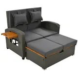 IDEASY Gartenlounge-Set Garten-Lounge-Sessel-Set 2 Personen Grau, Modernes Rattan-Set, (Verstellbare Rückenlehne, Stützfuß, Fußhocker, Outdoor-Bett Nutzung), mit Rücken- und Sitzkissen, Gartenmöbel für Terrasse oder Balkon grau