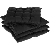 Relaxdays Stuhlkissen 4er Set, 38x38 cm, Sitzkissen mit Bändern, Indoor & Outdoor, Polyesterbezug, Stuhlpolster, schwarz