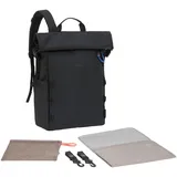 Lässig Wickelrucksack Wickeltasche Rucksack mit Wickelunterlage, Kinderwagenbefestigung, Flaschenhalter nachhaltig produziert/GRE Outdoor Rolltop Backpack black