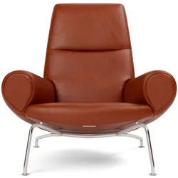 Fredericia Wegner Queen Chair, brushed steel / leder cera 905 russet brown