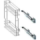 Unterschrankauszug 2 Etage Küchenauszug Schrankauszug mit Softclose für Schränke: 150 mm – Rechts - Silber