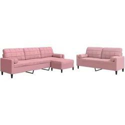 vidaXL 3-tlg. Sofagarnitur mit Kissen und Nackenrollen Rosa Samt