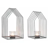 Marrakesch Orient & Mediterran Interior Teelichthalter 2er Set Skandinavischer Teelichthalter Carlon aus Metall in Grau 28 cm (2 St), Teelichthalter mit Glaseinsatz grau