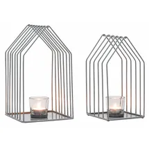 Marrakesch Orient & Mediterran Interior Teelichthalter 2er Set Skandinavischer Teelichthalter Carlon aus Metall in Grau 28 cm (2 St), Teelichthalter mit Glaseinsatz grau
