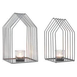 Marrakesch Orient & Mediterran Interior Teelichthalter 2er Set Skandinavischer Teelichthalter Carlon aus Metall in Grau 28 cm (2 St), Teelichthalter mit Glaseinsatz grau