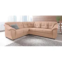 Ecksofa SIT & MORE "Savona L-Form", braun (café), B:262cm H:90cm T:212cm, PRIMABELLE-Microfaser (100% Polyester), SOFTLUX/Struktur (Korpus in Kunstleder, Sitz und Rücken in Strukturstoff aus 75% Polyester und 25% Viskose), Kunstleder SOFTLUX, NaturLEDER (echtes Rindsleder), Korpus in Kunstleder SOFTLUX, Sofas, wahlweise mit Bettfunktion, inklusive Federkern, frei im Raum stellbar, Topseller