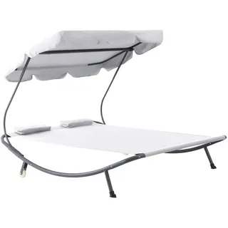 Outsunny Doppelliege Sonnenliege Relaxliege rollbar mit Dach Stahl Cremeweiß