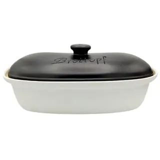 LISINA Keramik & Design - Keramik Brottopf XL 40,5 x 25 x 18 cm (weiß/schwarz)