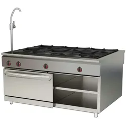Zentralküche 6 flammen 1 durchgehender ofen und 2 regale, gasbetrieben - 1470x1050x900 mm - 39,5 Kw - 40121410 Eurast