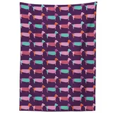 ABAKUHAUS Dackel Tischdecke, Sechziger-Art-Welpe, Inn und Outdoor Bereich geeignet Waschbar Druck Klare Farben Kein Verblassen, 140 x 200 cm, Türkis Lila