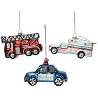 Decoris Christbaumschmuck Glas Rettungsdienst 11cm x 3 Stück Fahrzeuge Autos mundgeblasen bunt