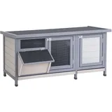 Hasenstall Winterfest Kaninchenstall Aus Holz 112x50x54 Cm Kaninchenkäfig Mit Bitumendach, 2 Türen, Metallgitter, Hasenkäfig Für Kaninchen, Meerschweinchen Outdoor Grau+schwarz