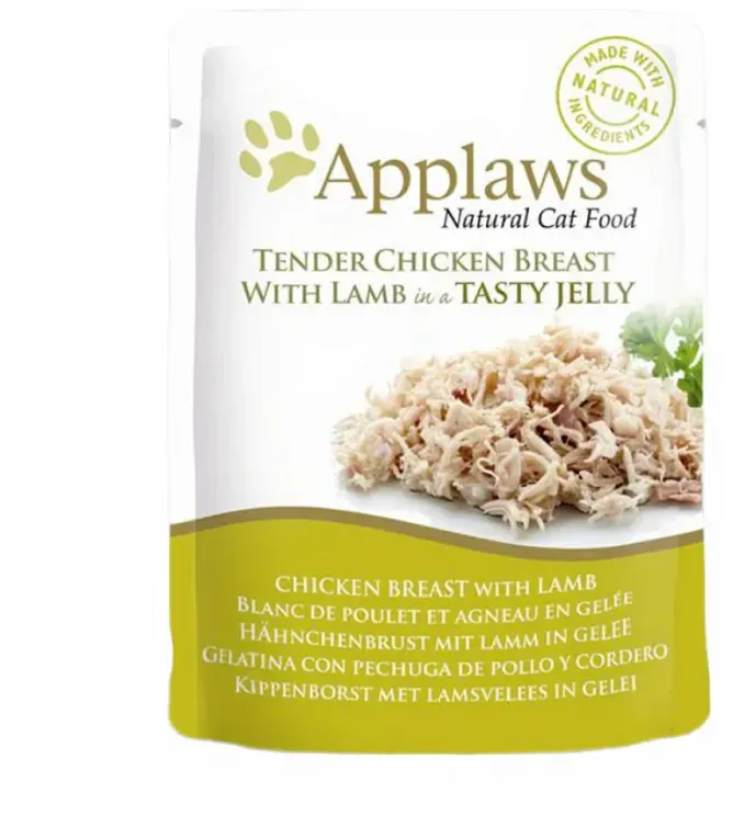 Applaws Nassfutter für Katzen Huhn und Lamm in Gelee Beutel 70 g