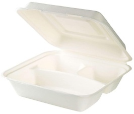 Greenbox Menüschale mit Klappdeckel, rechteckig, 3-geteilt, Nachhaltige Essensbox für den Außer-Haus-Verkauf, 1 Packung = 50 Stück