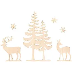 Rayher Holzbausatz Holzmotive Baum und Hirsch beige