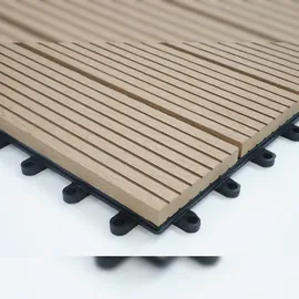 Mendler WPC Bodenfliese Rhone, Holzoptik Balkon/Terrasse, 11x je 30x30cm = 1qm ~ Premium, teak linear