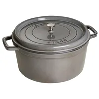 STAUB Gusseisen Bräter/Cocotte, Rund 34 cm, 12,6 L, Aromaregen Funktion für optimale Befeuchtung, Für alle Herdarten inkl. Induktion & Backofen, Graphitgrau