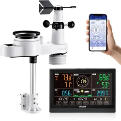 VEVOR 5-in-1-WLAN-Wetterstation, 7,5-Zoll-VA-Display, solarbetriebener Außensensor, Wettercenter zur Wettervorhersage, Windgeschwindigkeit, Windrichtung, Temperatur, Luftfeuchtigkeit, Niederschlag