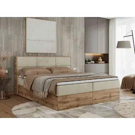 MKS Meble MKS Boxbett, Beige, Textil, 2-Sitzer, H3, 7-Zonen, Rechteckig, 140x200 cm, Schlafzimmer, Betten, Boxspringbetten