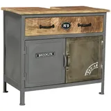 Woodkings Waschbeckenunterschrank Pinetown Badschrank 71x63x35 cm aus Metall und Massivholz I Badezimmer Unterschrank Vintage Design I Badmöbel im Industrial Stil - Metall Holz Mix