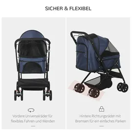 PawHut Hundebuggy Hundewagen für kleine Hunde und Katzen Oxford Blau 76,5 x 52 x 95 cm