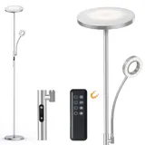 Modlicht 35W Stehlampe LED Dimmbar Silber, 4200LM Deckenfluter LED mit Leselampe, 3000-6000K Stehleuchte Wohnzimmer mit Fernbedienung & Touch-Steuerung, Stehlampe Leselampe für Schlafzimmer Büro