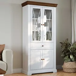 Vitrine Schrank Vitrine im Landhausstil mit Massivholz Türen