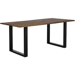 Esstisch SALESFEVER, braun (nussbaum, schwarz, nussbaum), B:120cm H:75cm T:80cm, Akazie Massivholz, Metall, Tische, mit echter Baumkante