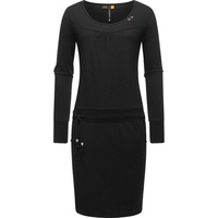 Ragwear Jerseykleid Penellope Langärmliges Damen Baumwoll-Kleid mit Taillenzugband schwarz M (38)