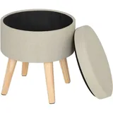 Woltu Sitzhocker mit Stauraum Fußhocker Aufbewahrungsbox, Deckel abnehmbar, Gepolsterte Sitzfläche aus Leinen, Massivholz, Cremeweiß