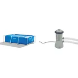 Intex Rectangular Frame Pool - Aufstellpool - 260 x 160 x 65 cm & Krystal Clear Cartridge Filter Pump - Pool Kartuschenfilteranlage - 900 L/H