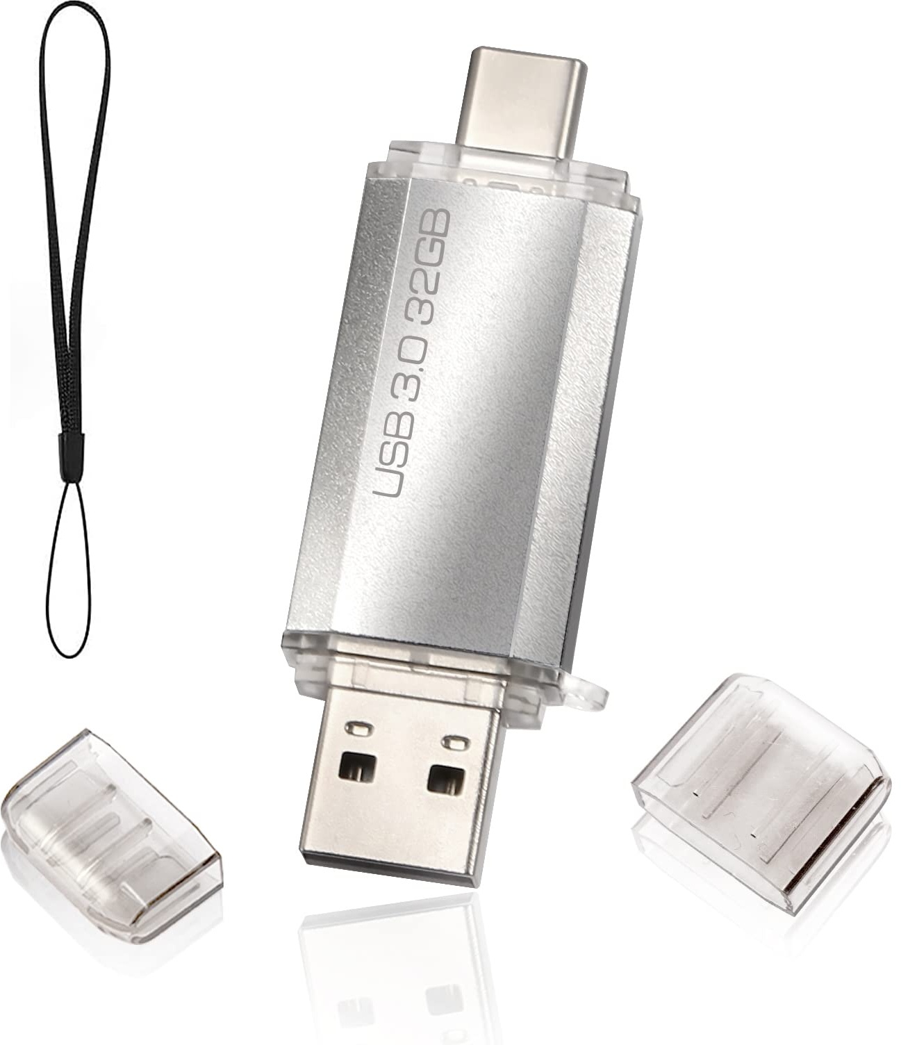 USB Stick 3.0 32 GB 2 in 1 USB Flash Drives USB 3.0 USB C Type C Memory Stick OTG Dual Flash Drive 2-in-1 Memory Stick for Tablet, PC, Android Mobile Phone (Samsung, Huawei, Honor, Xiaomi) Silver