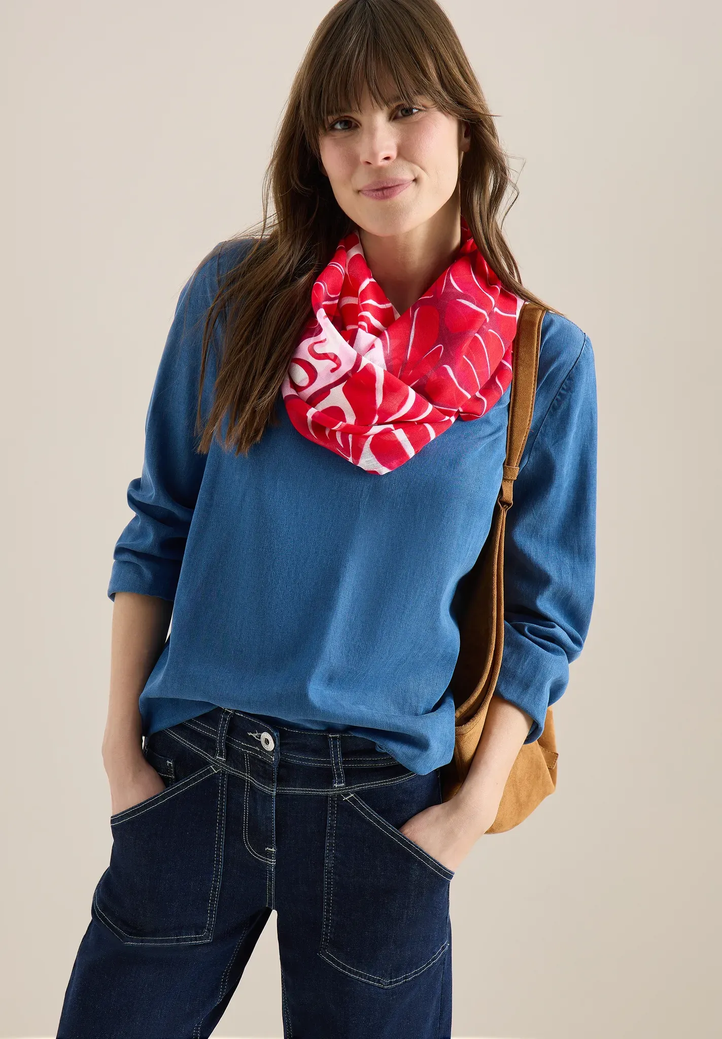 Loop CECIL, Damen, Gr. onesize, glazed apple rot, Stoff, 100% Modal, gemustert, Modetücher Loop, aus Modal