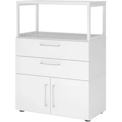 bümö flexi Schrank mit Flügeltüren, Regal & 2 Schubladen in weiß, Büroschrank mit werkzeuglosem Schnellmontage-Klicksysten in modularer Bauweise