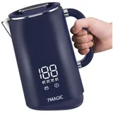 NULSTA Reise-Wasserkocher Wasserkocher, elektrischer Wasserkocher, Temperaturanzeige, Edelstahl, 1500 W, Doppelwand Design, BPA frei, leise & kabellos, 16Std Isolierung, 1.7L blau