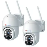 Ctronics PTZ Überwachungskamera Aussen WLAN, 2K Kabellose WiFi IP Kamera Outdoor mit Automatische Verfolgung, Personenerkennung, Nachtsicht in Farbe, 2-Wege Audio, IP66 Wasserdicht (2 St) (weiß)
