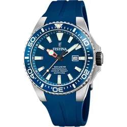 Taucheruhr FESTINA "Diver Collection", blau, Armbanduhren, Armbanduhr, Quarzuhr, Herrenuhr, Edelstahlarmband, Datum, Saphirglas