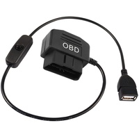 XMSJSIY OBD zu USB Stromkabel Adapter 16Pin OBD2 männlich zu 5V 2A USB Buchse 12V 24V 36V zu 5V 2A mit Schalter Taste für Dash Kamera Telefon Auto GPS DVR-50cm