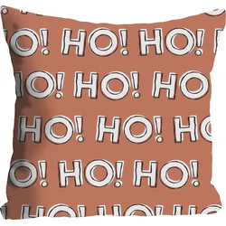 Dekokissen QUEENCE "HO HO HO", weiß (weiß, lachs, bedruckt), B:40cm L:40cm, Polyester, Dekokissen_Sitzkissen_Kissenhüllen, Kissenhülle,Ho Ho Ho,Weihnachten,Festlich,Rot,Weiß,Spruch