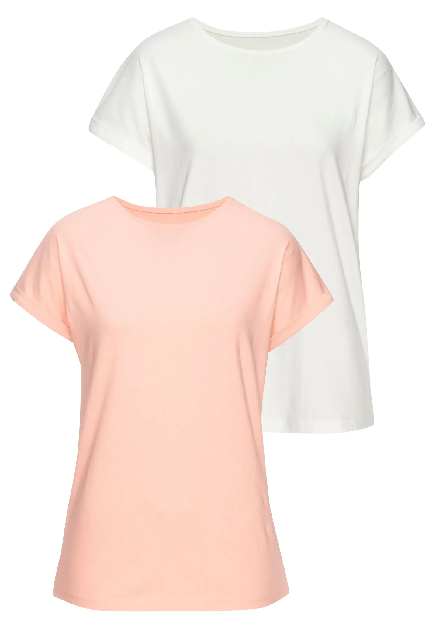 T-Shirt VIVANCE, Damen, Gr. 44/46, peach, sanftes weiß, Single Jersey, Obermaterial: 100% Baumwolle, unifarben, Basic, bequem normal, Rundhals, angeschnitten, Shirts T-Shirt, aus hochwertiger Bio-Baumwoll-Qualität