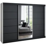 a&j möbelland Schwebetürenschrank VILUNO 4 Kleiderschrank 3-türig 200 cm mit Spiegel, 4 Schubladen & 2 Kleiderstangen, Geräumiger Schlafzimmerschrank (Weiß/schwarz)