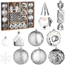 Brubaker 64 Stück Christbaumschmuck - Weihnachtskugel Set - Silber Weiß
