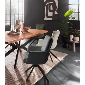 Home4You Polsterstuhl, Creme Schwarz Cord Velours - Metallgestell - 360 Grad drehbar