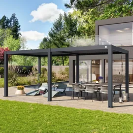 primeyard Pergola 3x6 m Aluminium Pfosten mit Lamellendach aus Aluminium Anthrazitfarbeneterrassenüberdachung
