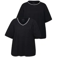 Ulla Popken Große Größen Pyjama-Shirts, Damen, schwarz, Größe: 66/68, Baumwolle, Ulla Popken